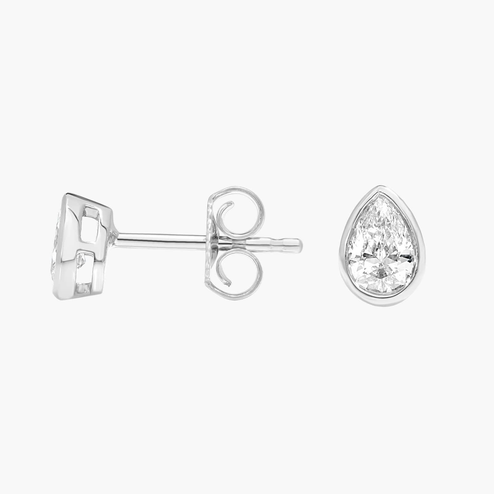 Bezel Diamond Stud Earrings With 0.25 CTW Pear Shaped Diamonds in Platinum
