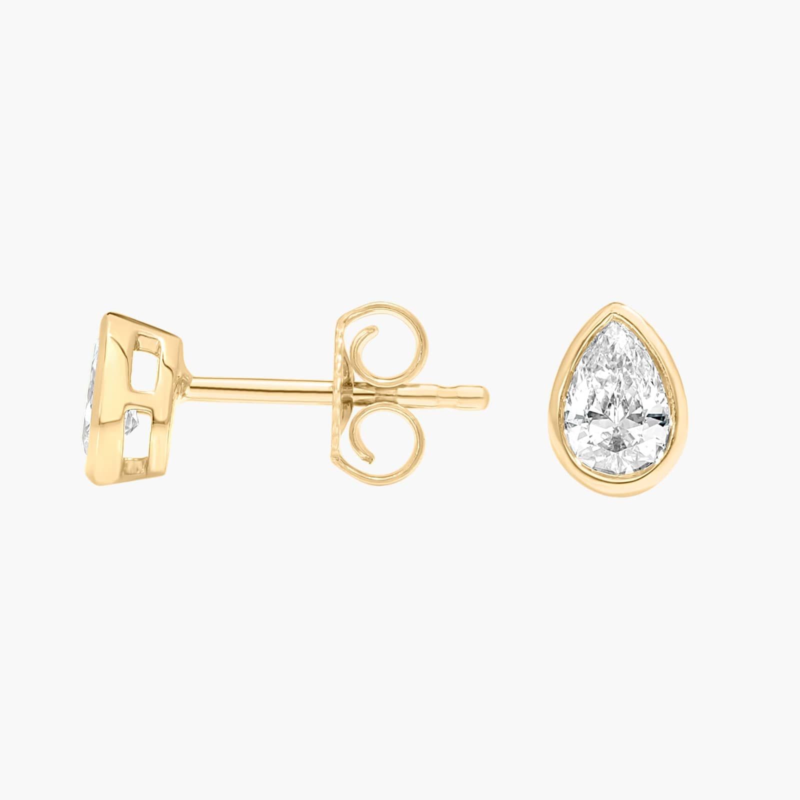 Bezel Diamond Stud Earrings With 0.25 CTW Pear Shaped Diamonds in 14K Yellow Gold