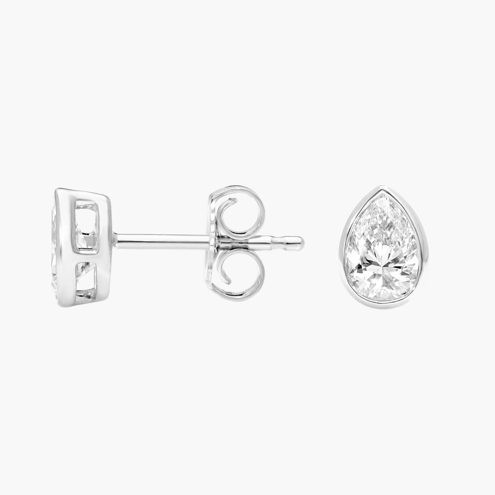 Bezel Diamond Stud Earrings With 0.5 CTW Pear Shaped Diamonds in Platinum
