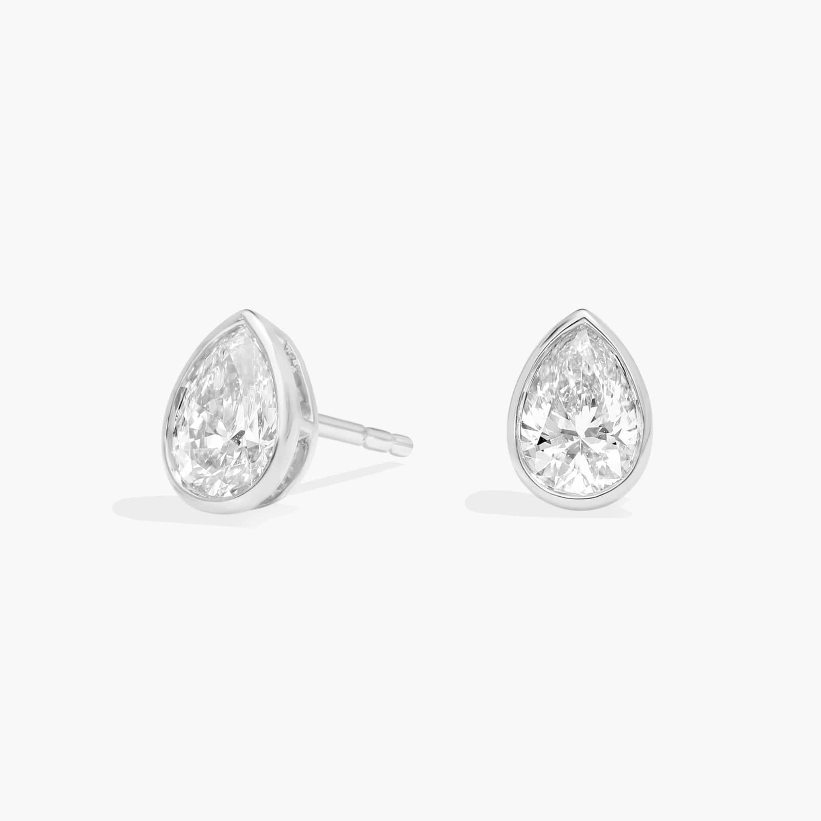 Bezel Stud Earrings With 0.75 CTW Pear Shaped Lab-Grown Diamonds in 14K White Gold