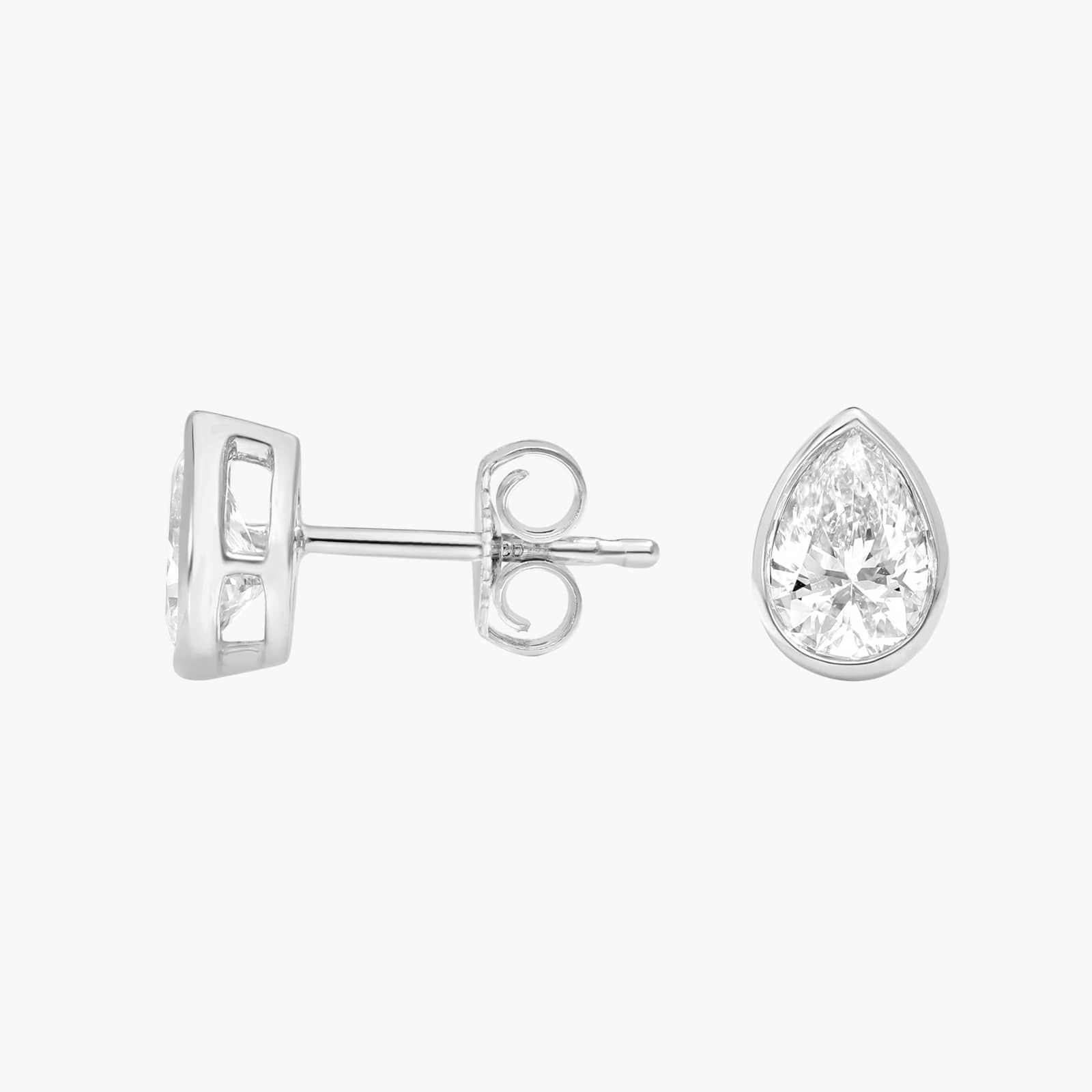 Bezel Stud Earrings With 0.75 CTW Pear Shaped Lab-Grown Diamonds in 14K White Gold