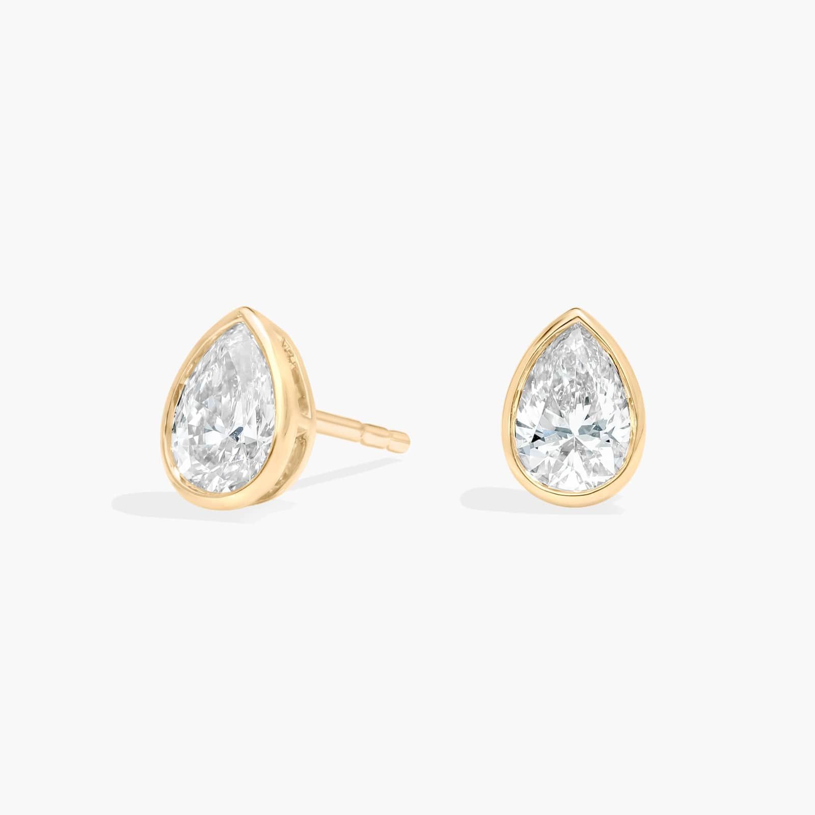 Bezel Stud Earrings With 0.75 CTW Pear Shaped Lab-Grown Diamonds in 14K Yellow Gold