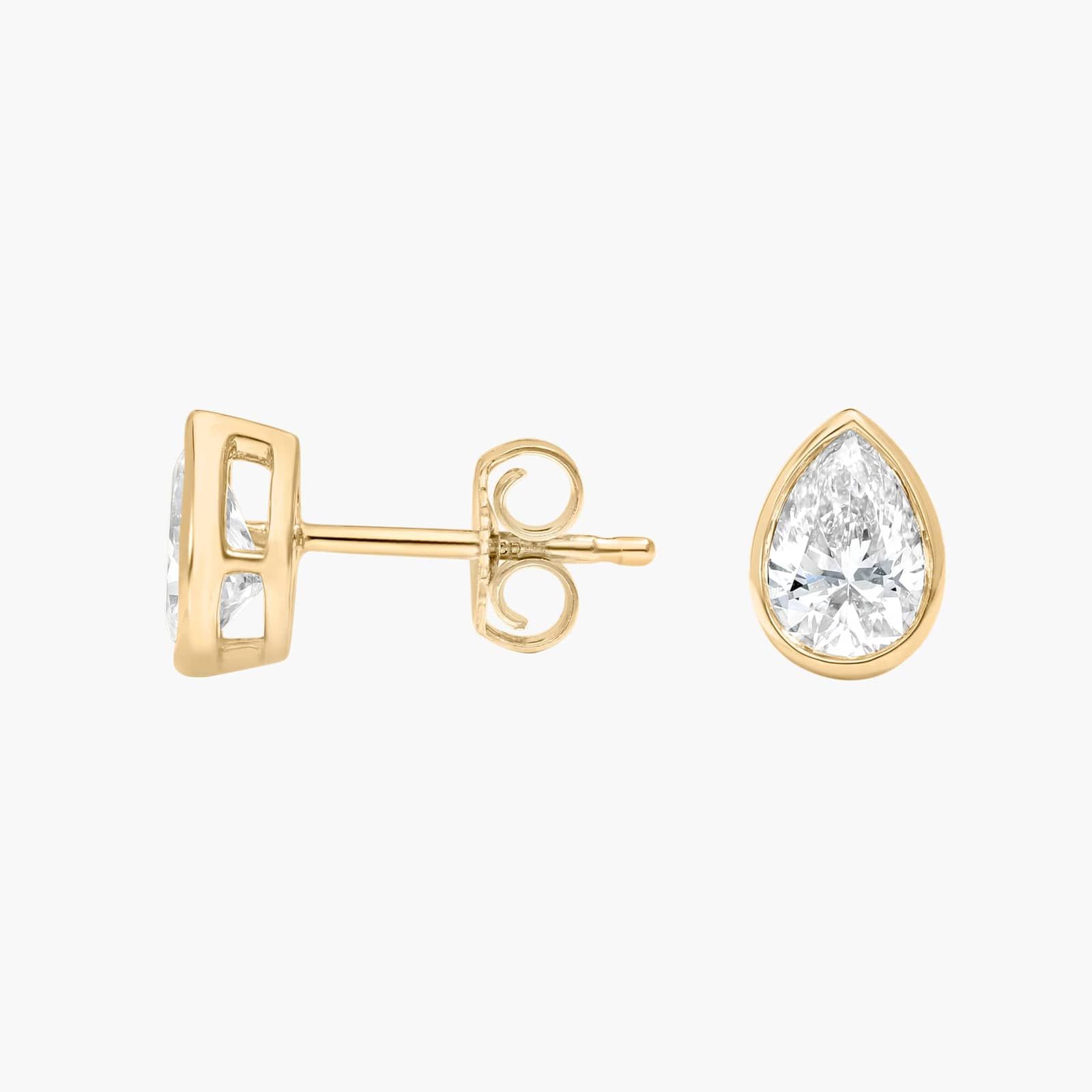 Bezel Stud Earrings With 0.75 CTW Pear Shaped Lab-Grown Diamonds in 14K Yellow Gold