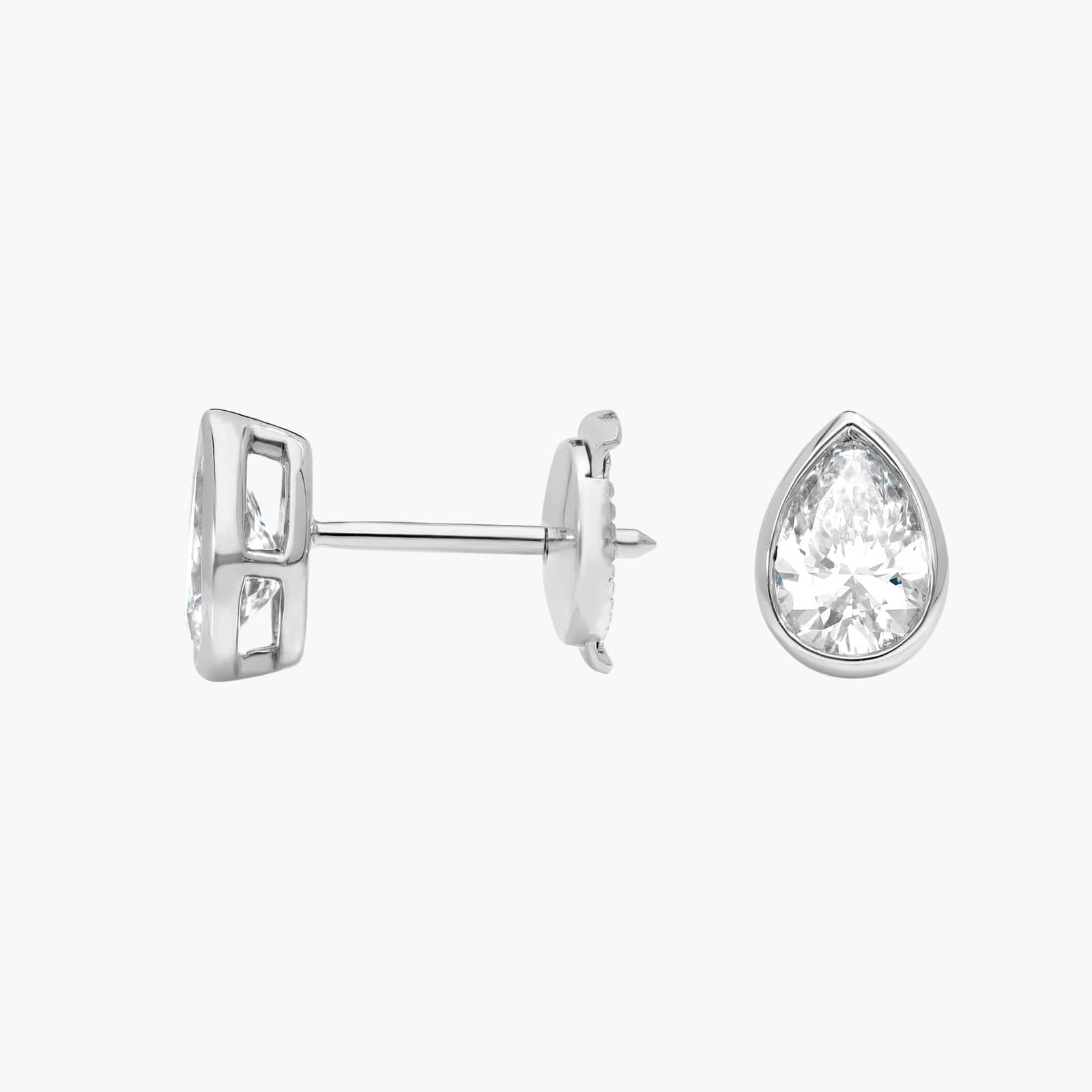 Bezel Diamond Stud Earrings With 1 CTW Pear Shaped Diamonds in Platinum