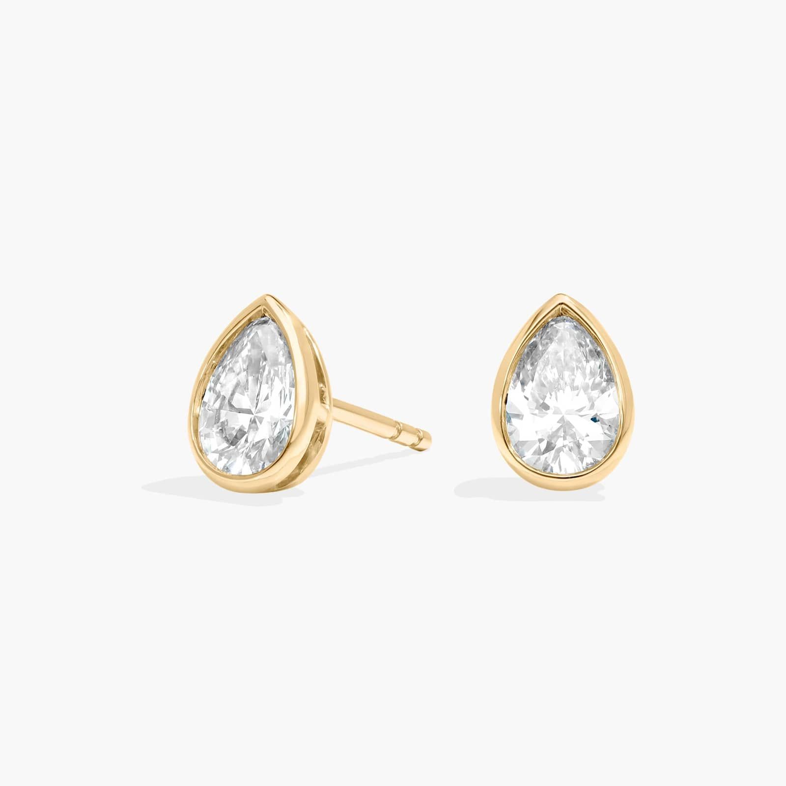 Bezel Stud Earrings With 1 CTW Pear Shaped Lab-Grown Diamonds in 14K Yellow Gold