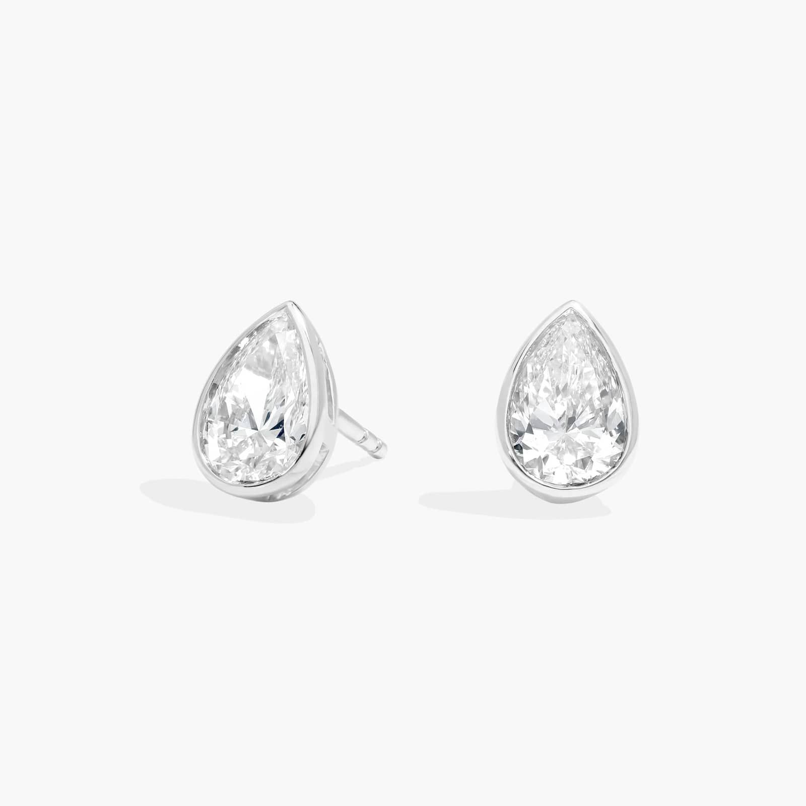 Bezel Stud Earrings With 1.5 CTW Pear Shaped Lab-Grown Diamonds in 14K White Gold