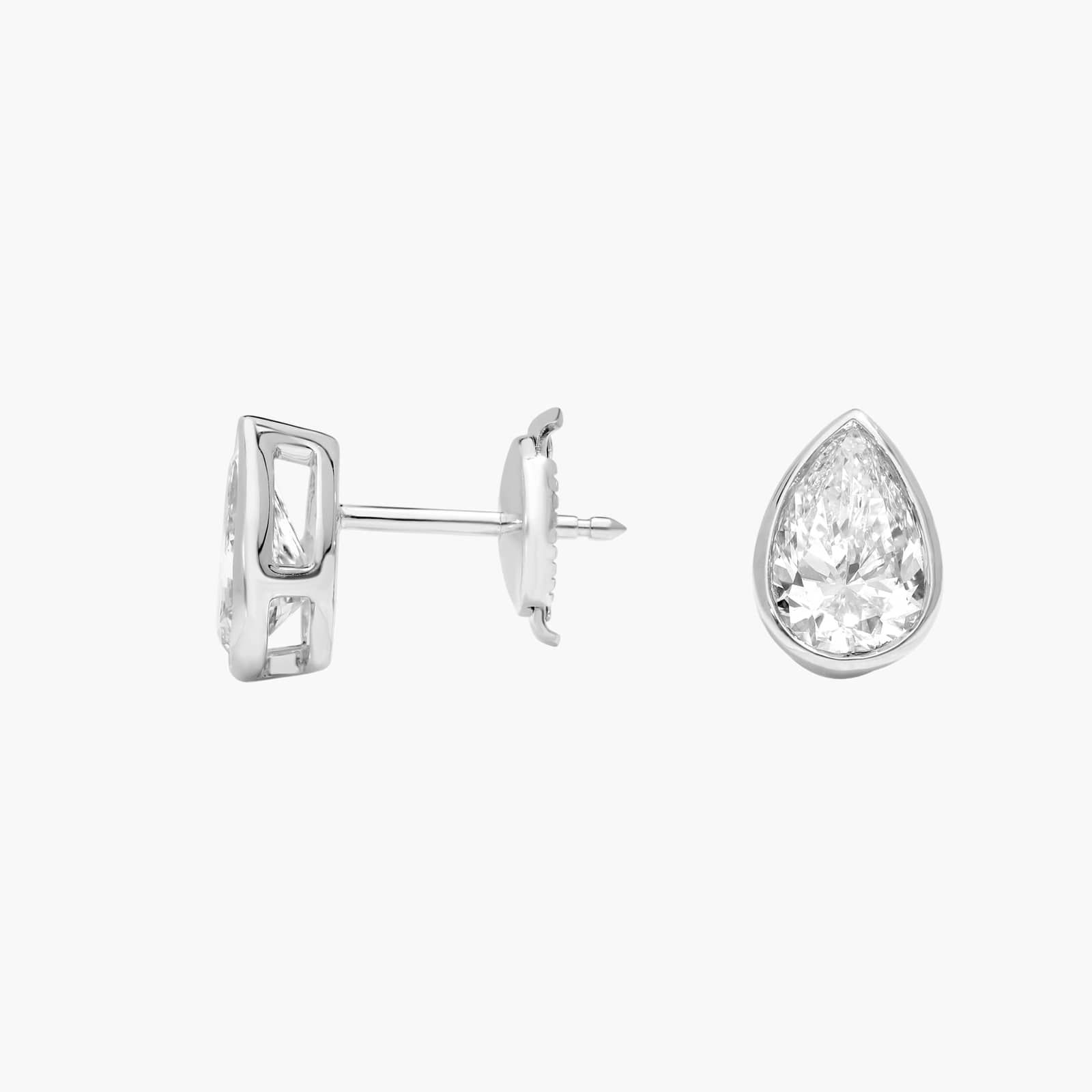 Bezel Stud Earrings With 1.5 CTW Pear Shaped Lab-Grown Diamonds in 14K White Gold
