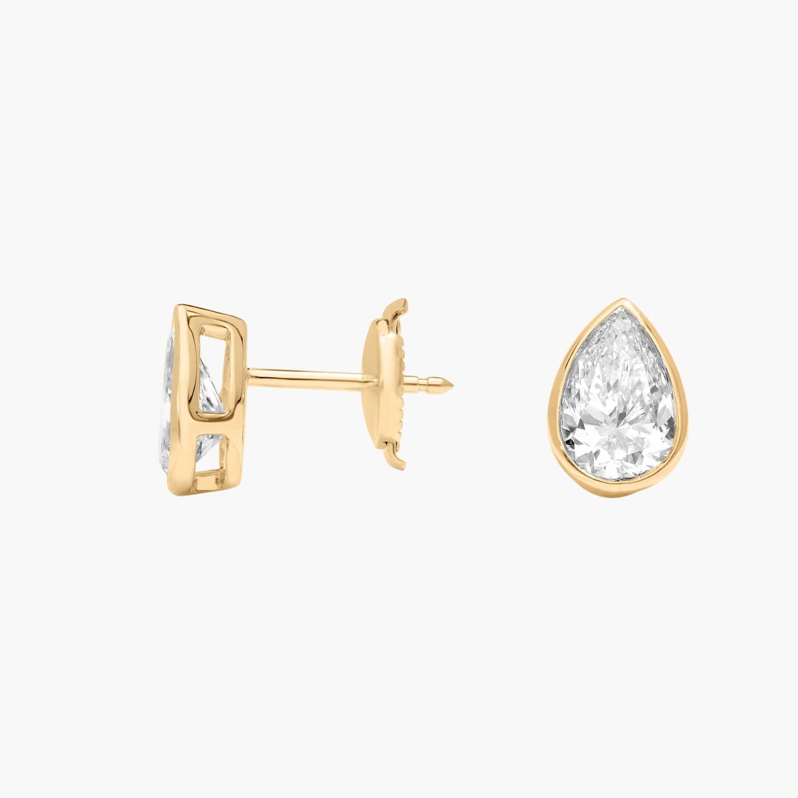 Bezel Stud Earrings With 1.5 CTW Pear Shaped Lab-Grown Diamonds in 14K Yellow Gold