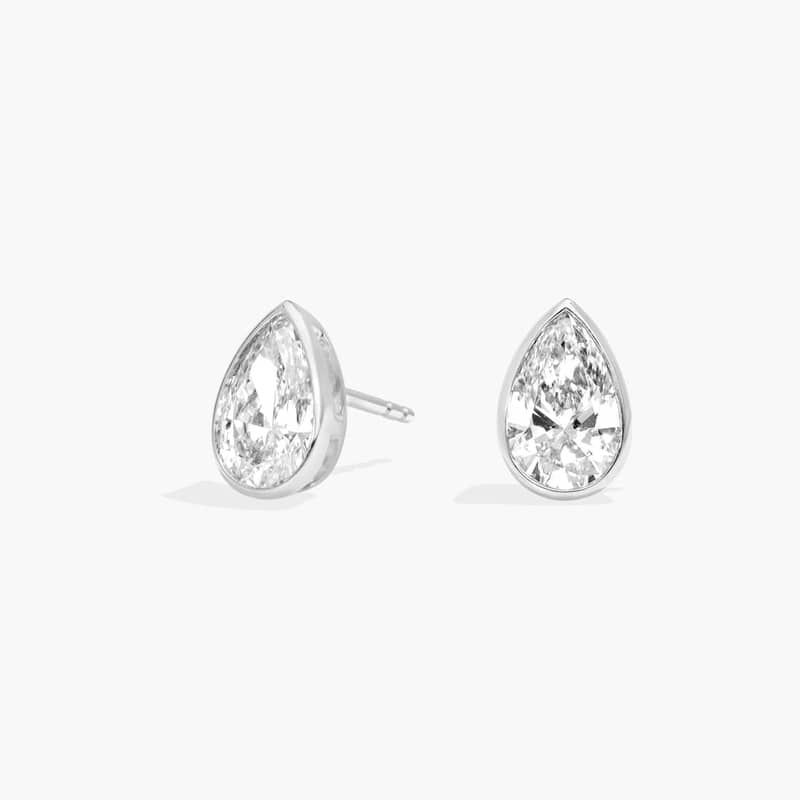 Bezel Stud Earrings With 2 CTW Pear Shaped Lab-Grown Diamonds in 14K White Gold