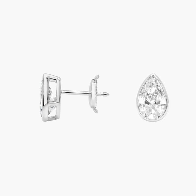 Bezel Stud Earrings With 2 CTW Pear Shaped Lab-Grown Diamonds in 14K White Gold