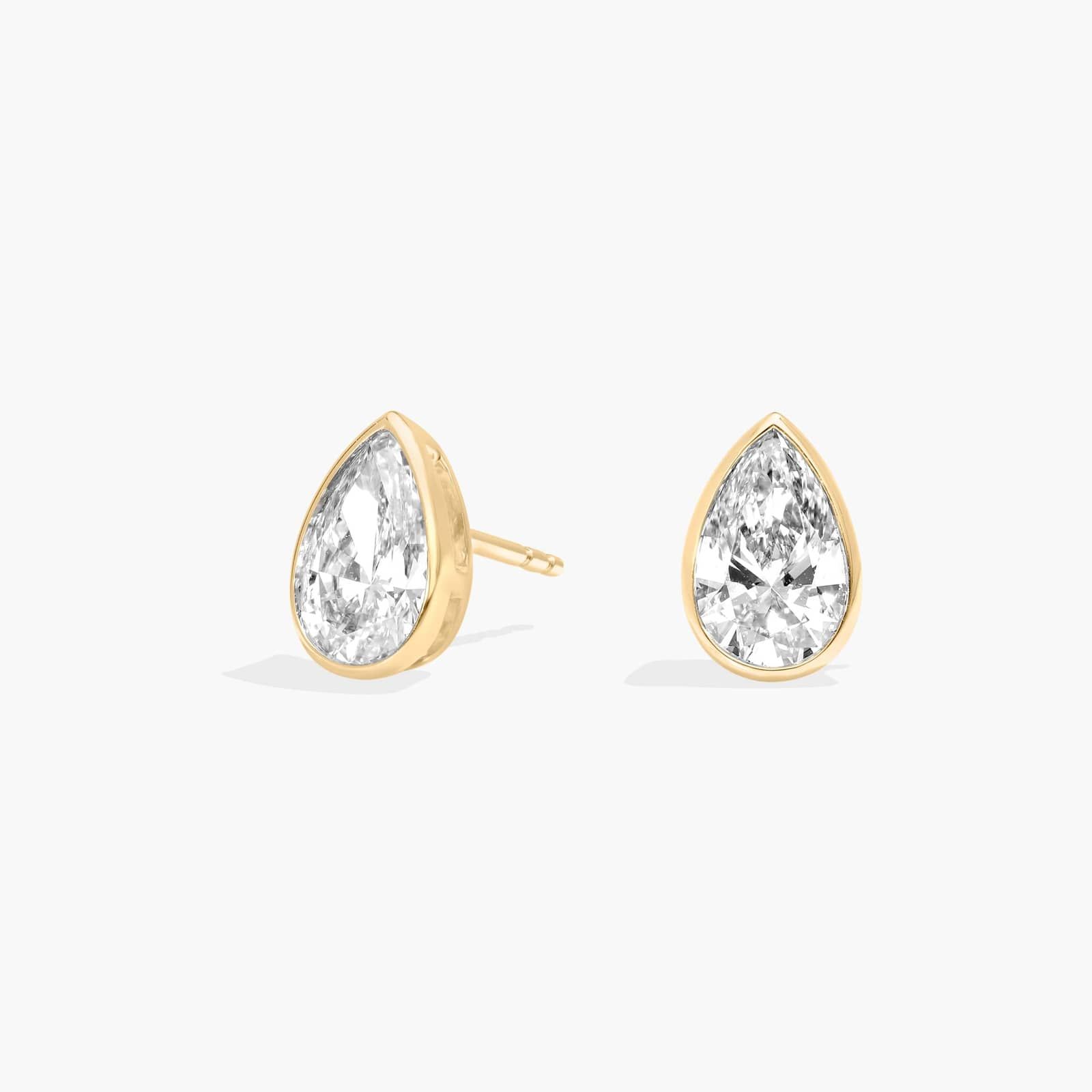 Bezel Stud Earrings With 2 CTW Pear Shaped Lab-Grown Diamonds in 14K Yellow Gold