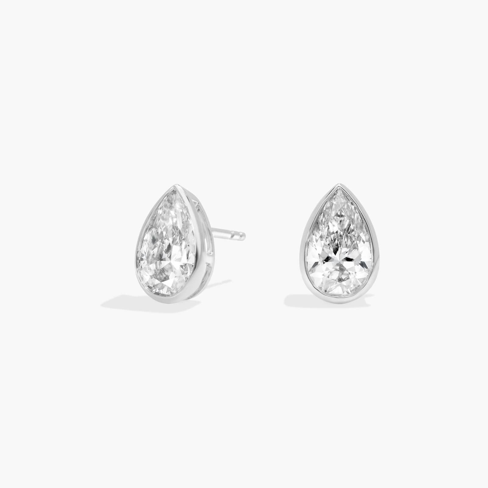 Bezel Stud Earrings With 3 CTW Pear Shaped Lab-Grown Diamonds in 14K White Gold