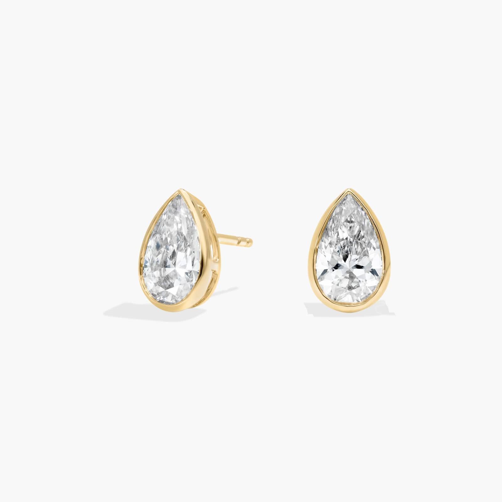 Bezel Stud Earrings With 3 CTW Pear Shaped Lab-Grown Diamonds in 14K Yellow Gold