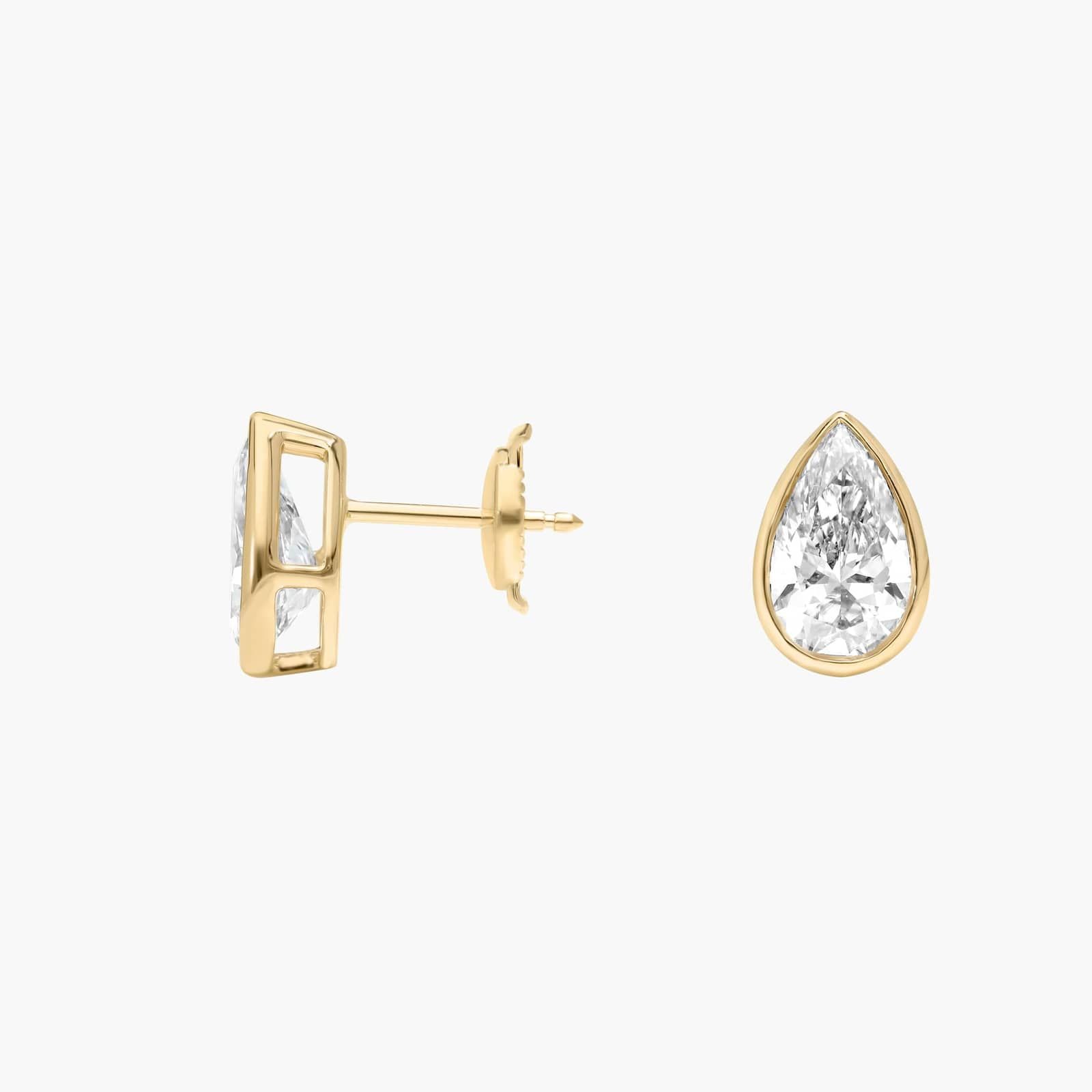 Bezel Stud Earrings With 3 CTW Pear Shaped Lab-Grown Diamonds in 14K Yellow Gold