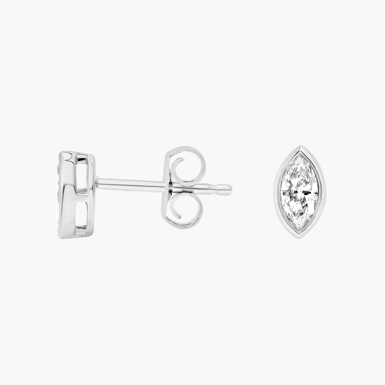 Bezel Diamond Stud Earrings With 0.25 CTW Marquise Cut Diamonds in Platinum