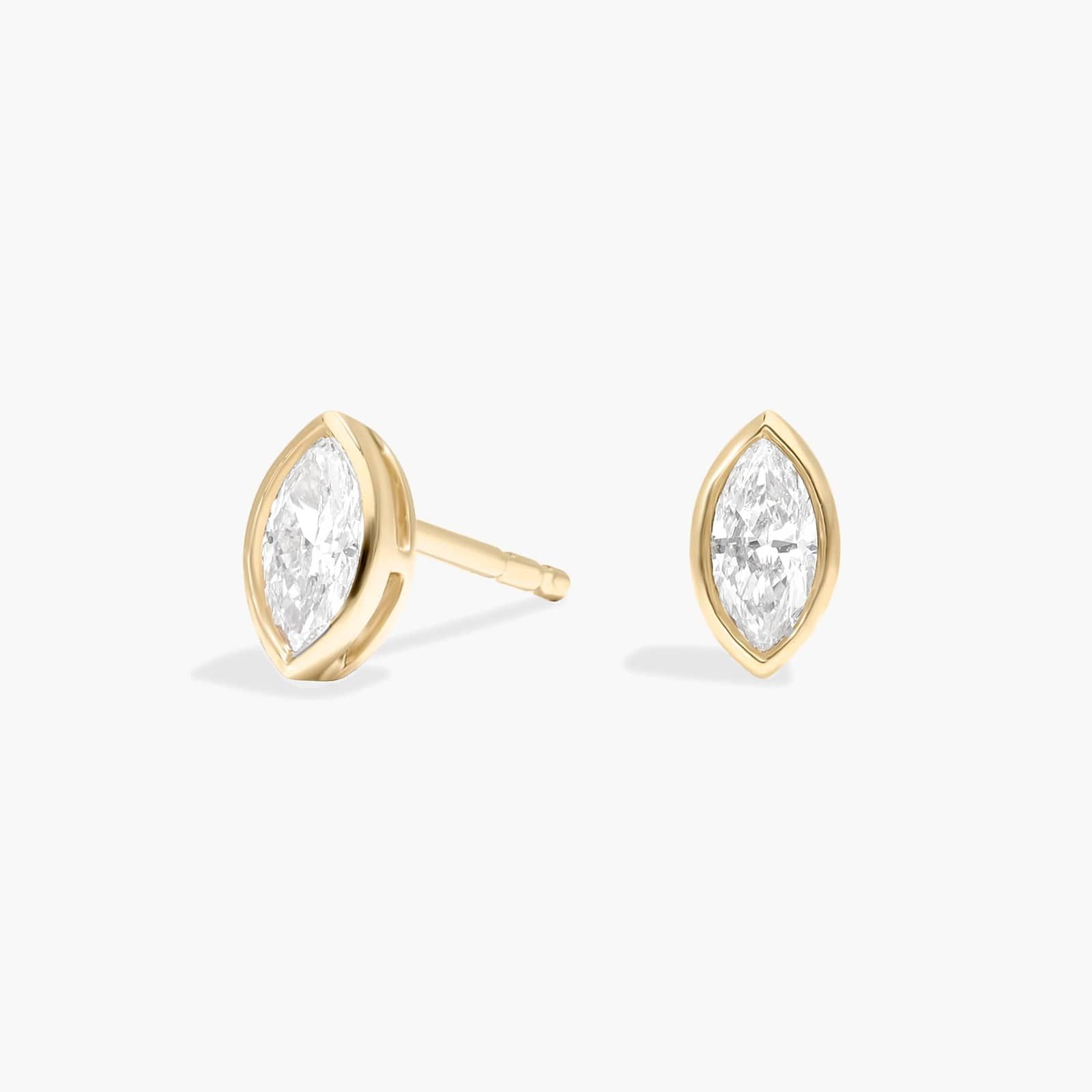 Bezel Diamond Stud Earrings With 0.25 CTW Marquise Cut Diamonds in 14K Yellow Gold