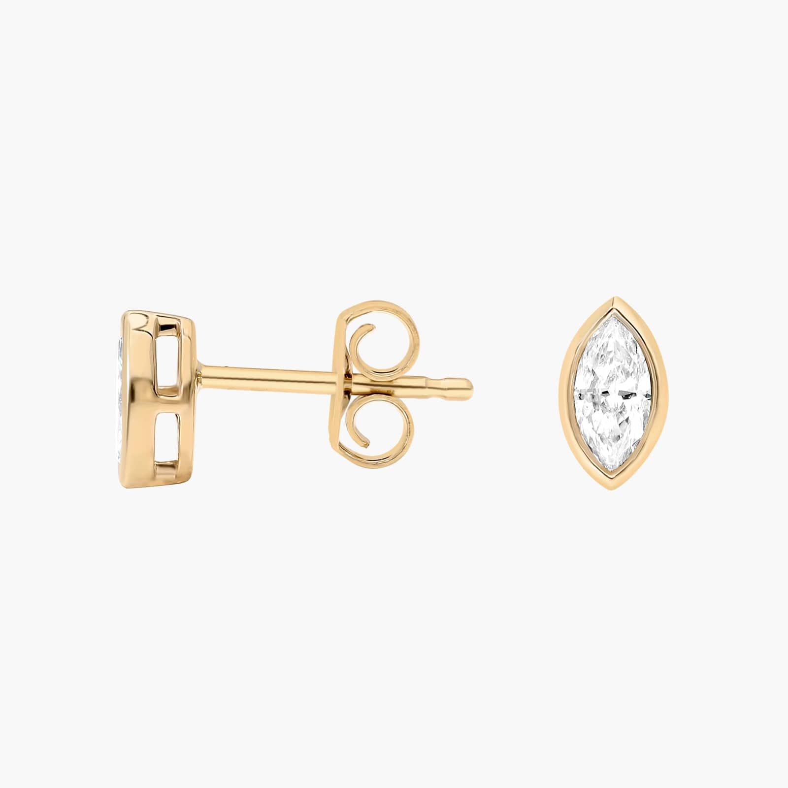 Bezel Diamond Stud Earrings With 0.25 CTW Marquise Cut Diamonds in 14K Yellow Gold