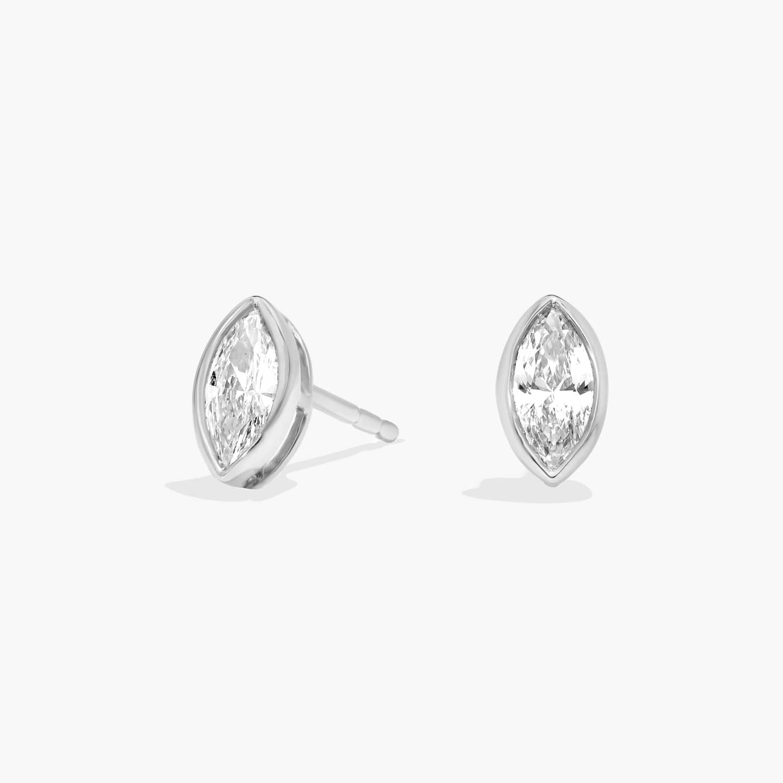 Bezel Stud Earrings With 0.5 CTW Marquise Cut Lab-Grown Diamonds in 14K White Gold