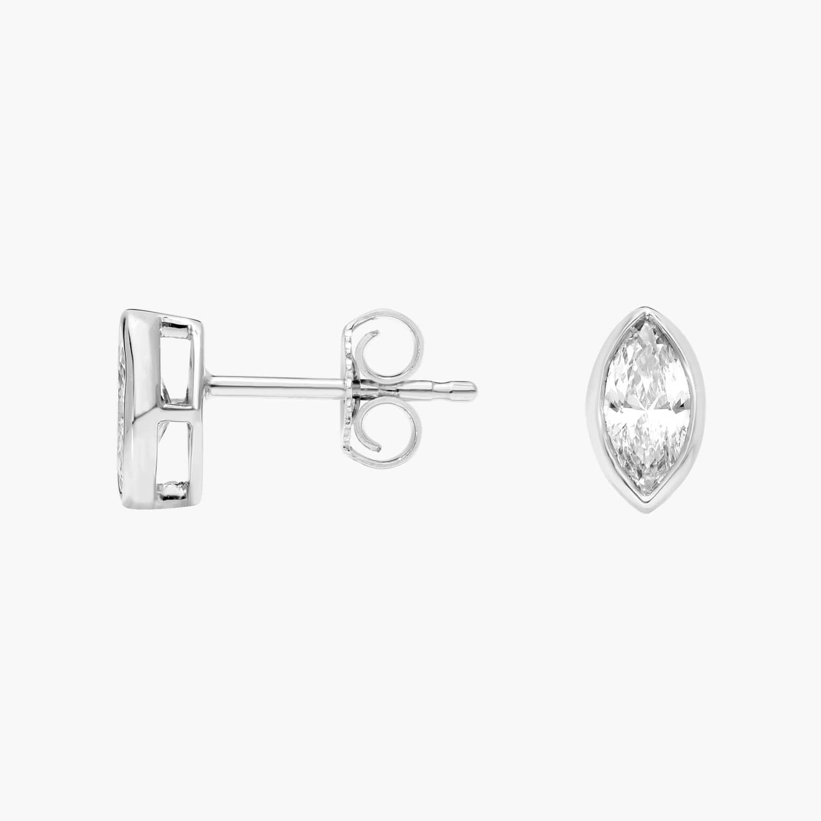 Bezel Stud Earrings With 0.5 CTW Marquise Cut Lab-Grown Diamonds in 14K White Gold