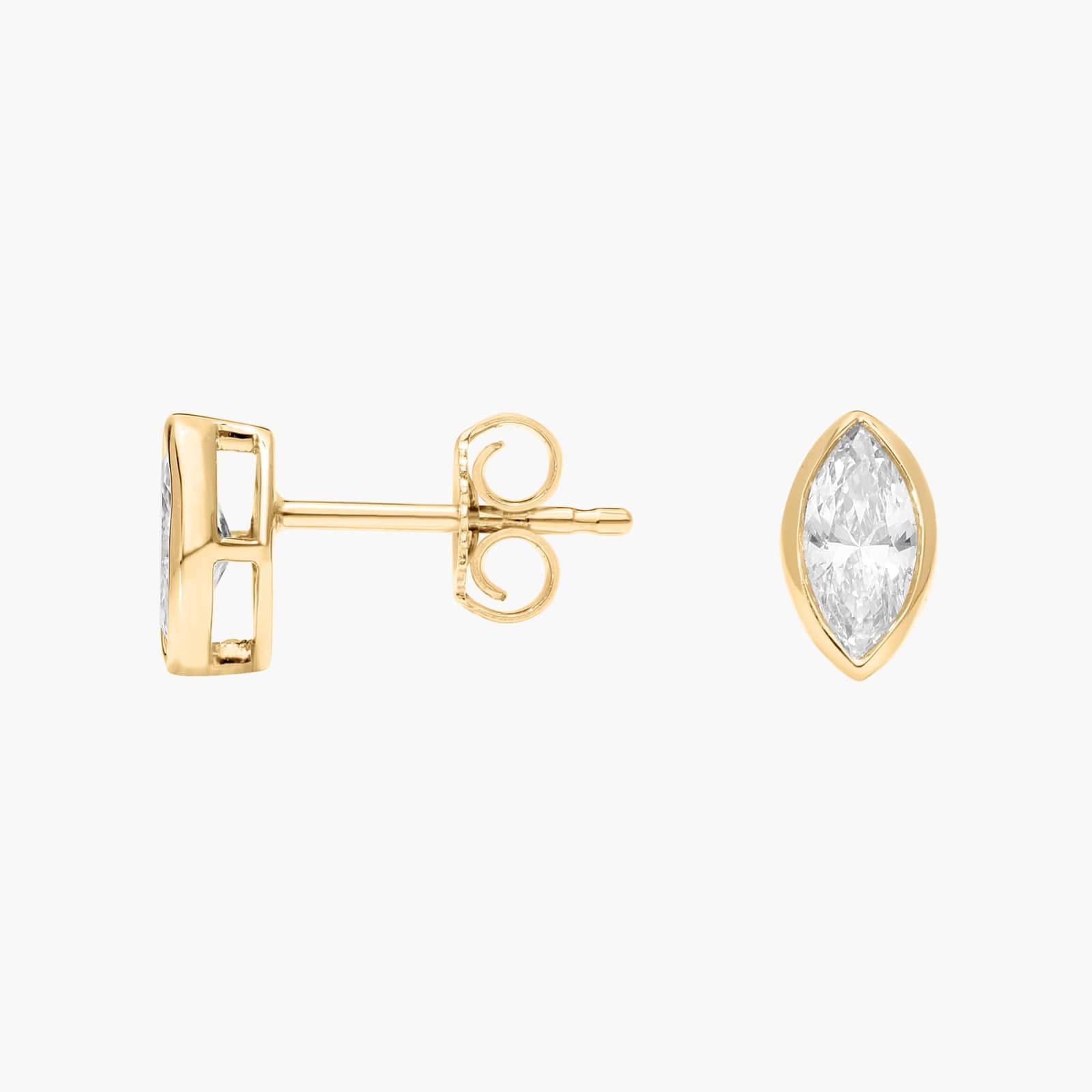 Bezel Stud Earrings With 0.5 CTW Marquise Cut Lab-Grown Diamonds in 14K Yellow Gold