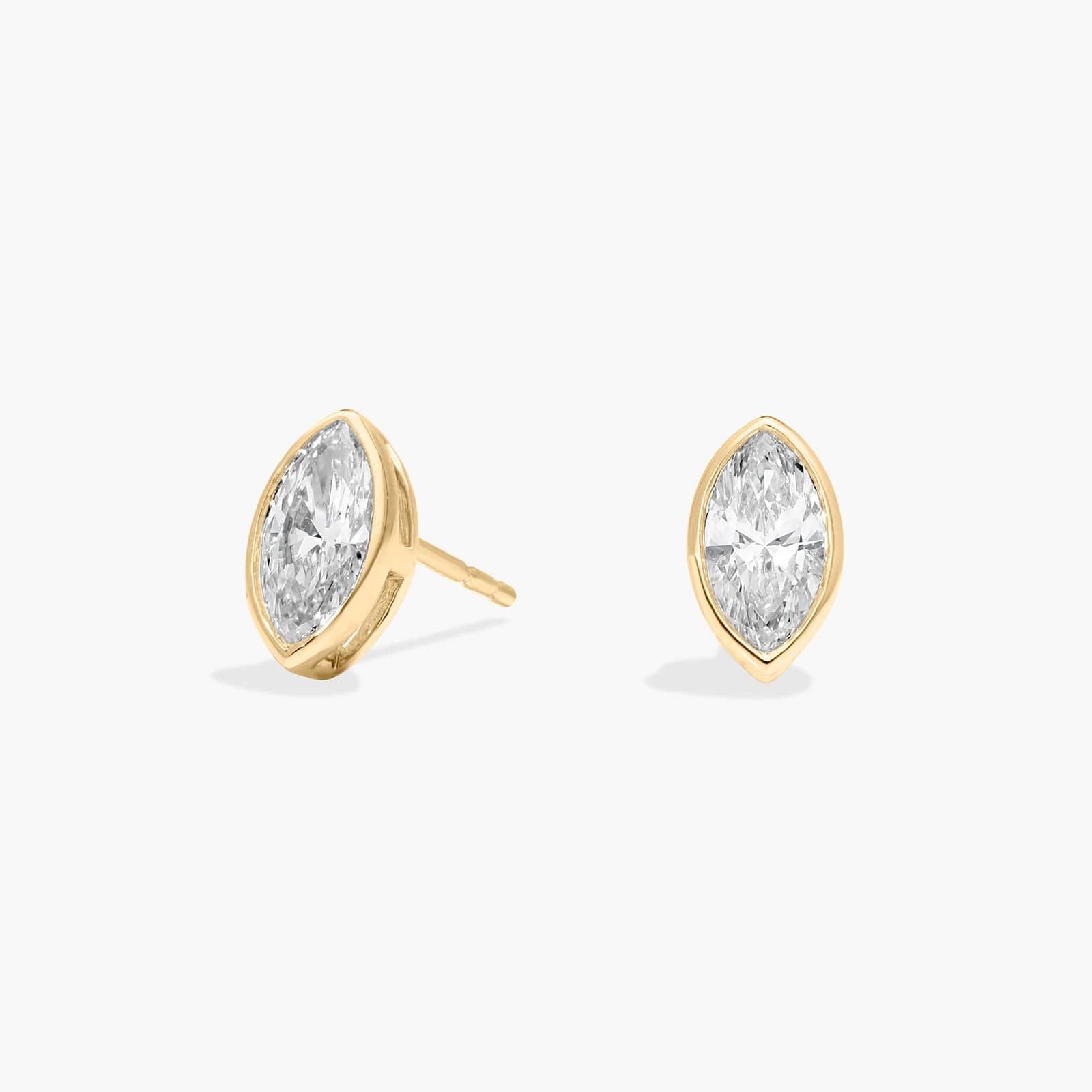 Bezel Stud Earrings With 0.75 CTW Marquise Cut Lab-Grown Diamonds in 14K Yellow Gold
