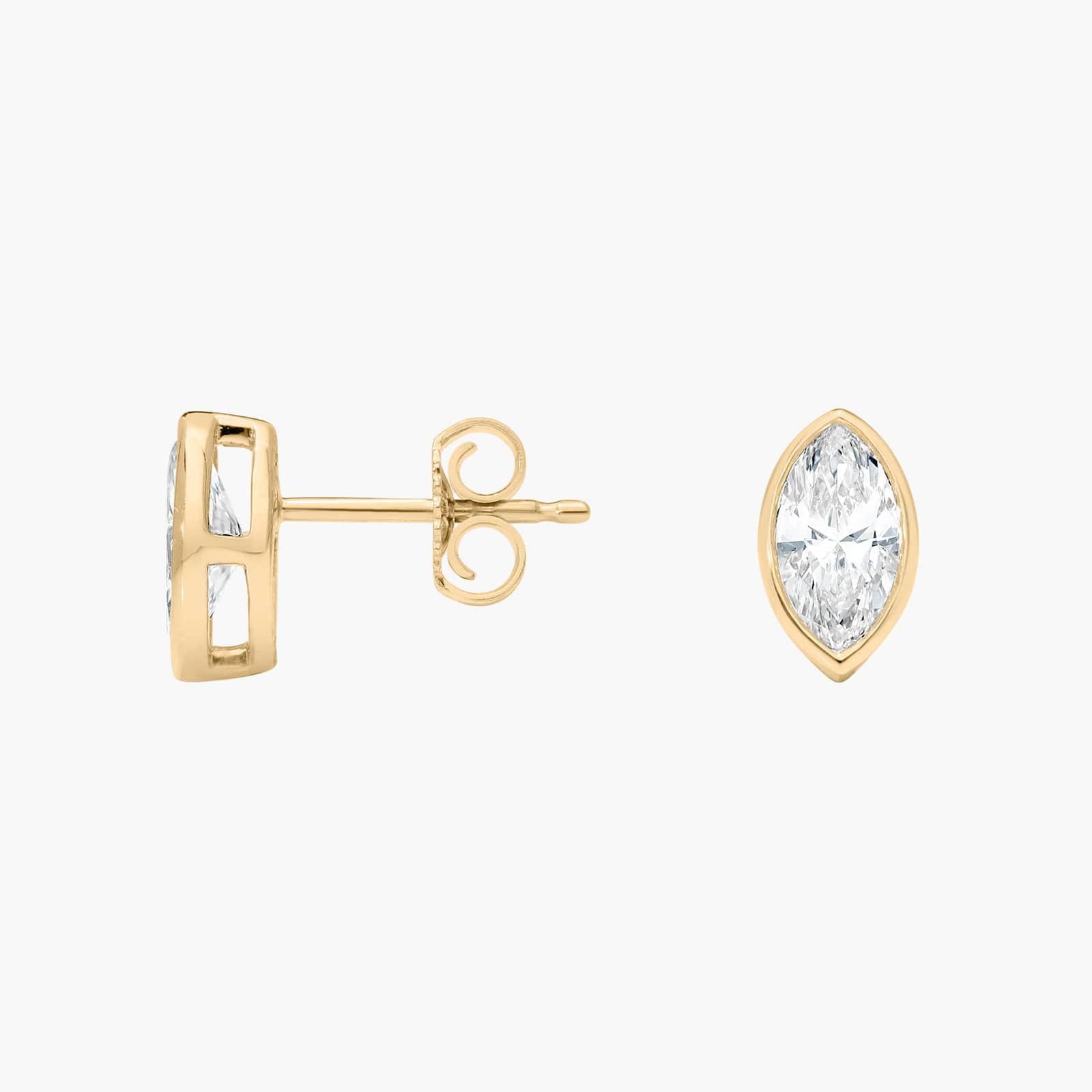 Bezel Stud Earrings With 0.75 CTW Marquise Cut Lab-Grown Diamonds in 14K Yellow Gold