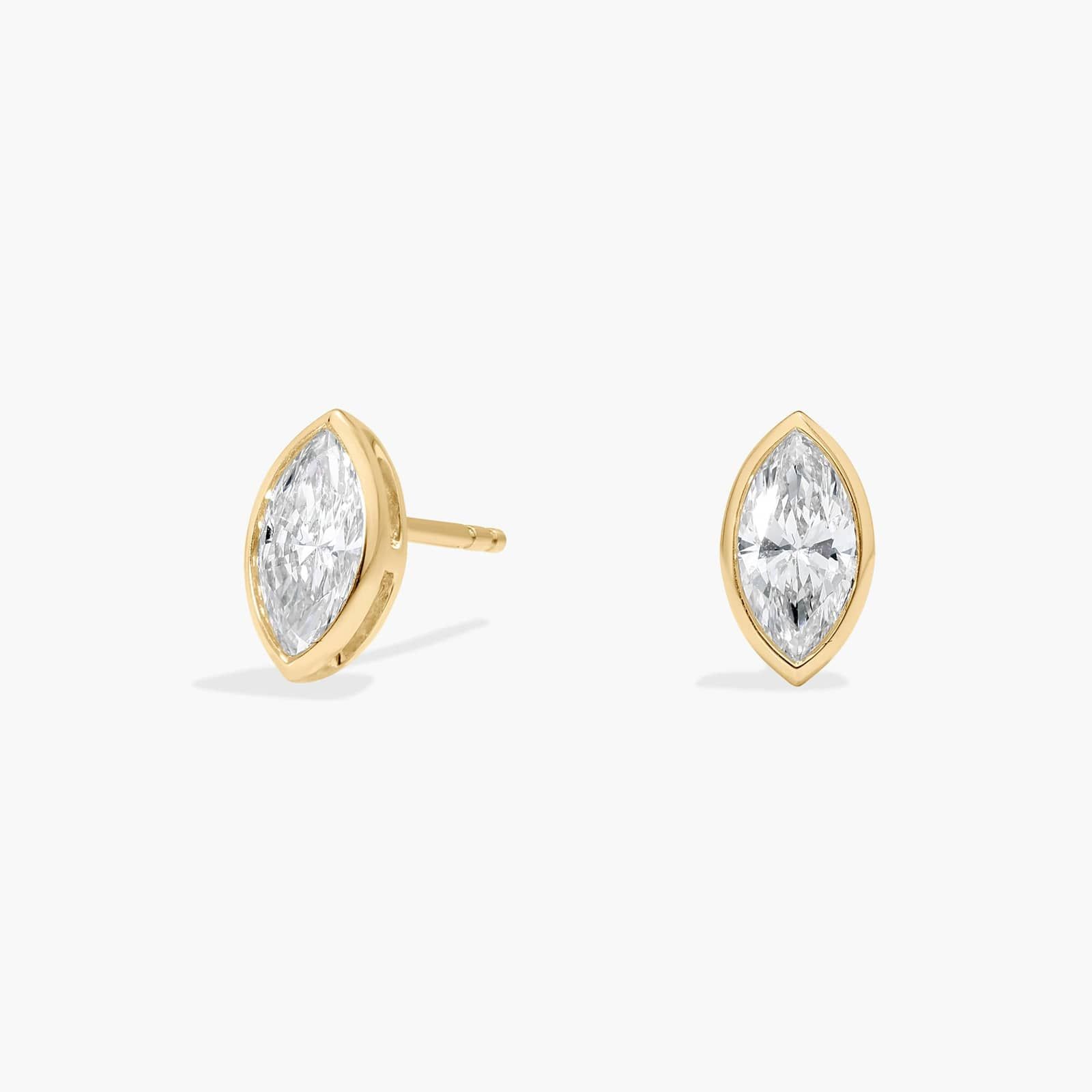 Bezel Stud Earrings With 1 CTW Marquise Cut Lab-Grown Diamonds in 14K Yellow Gold