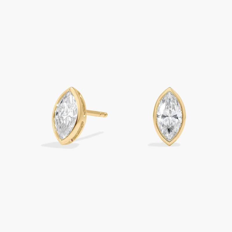 Bezel Stud Earrings With 1 CTW Marquise Cut Lab-Grown Diamonds in 14K Yellow Gold