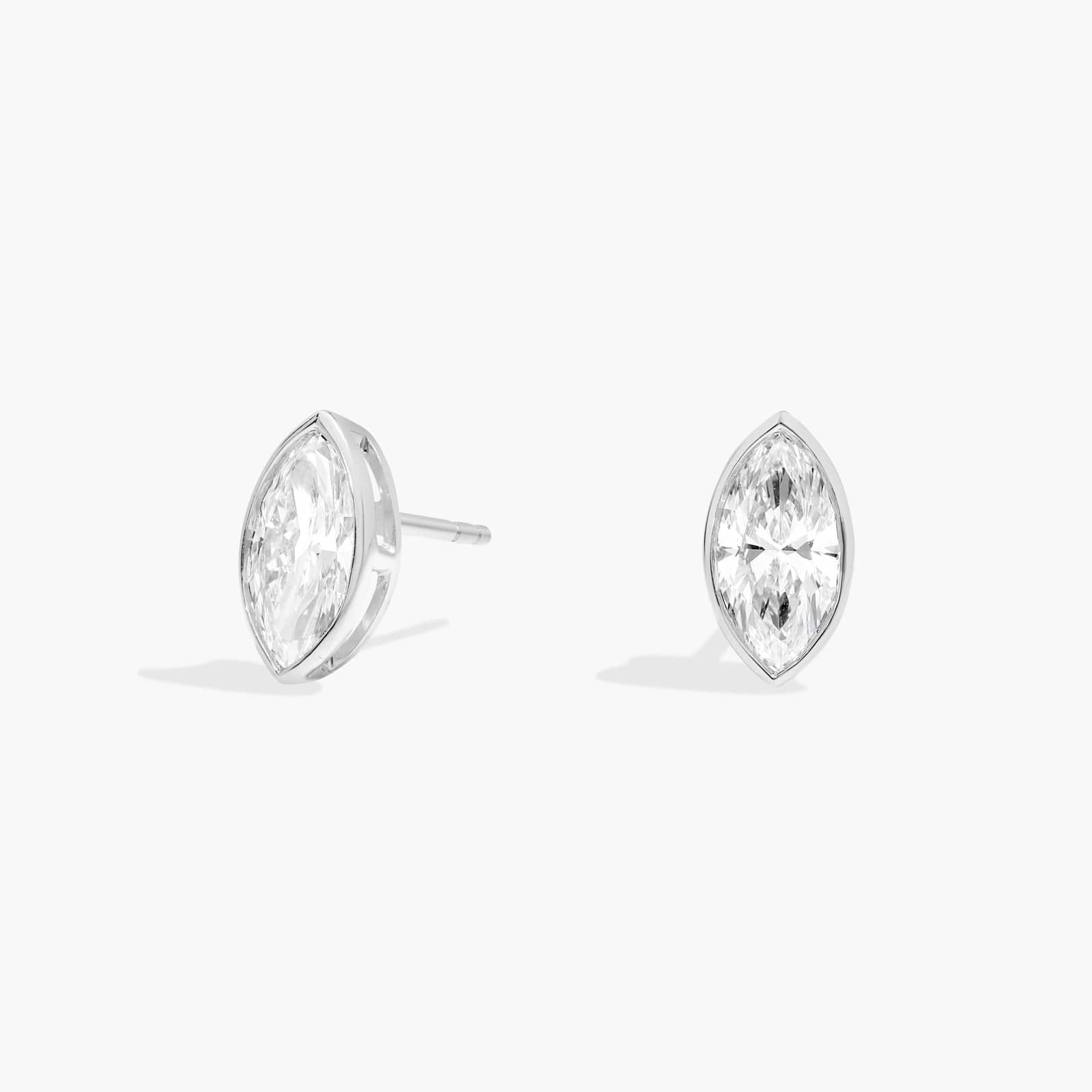 Bezel Stud Earrings With 1.5 CTW Marquise Cut Lab-Grown Diamonds in 14K White Gold