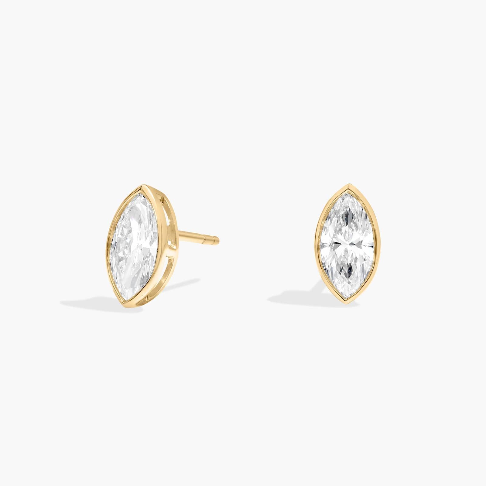 Bezel Stud Earrings With 1.5 CTW Marquise Cut Lab-Grown Diamonds in 14K Yellow Gold