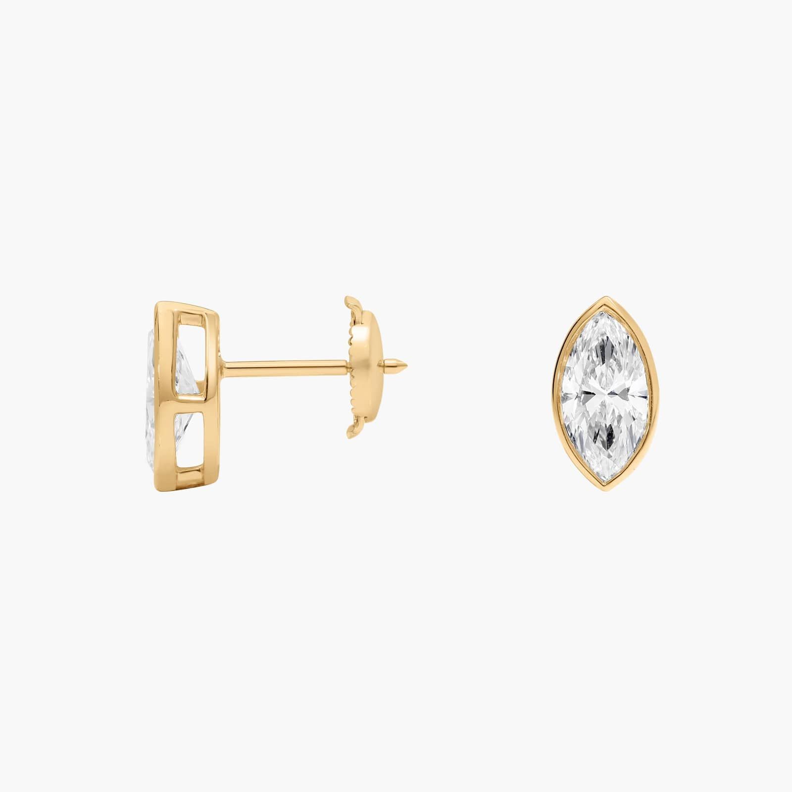 Bezel Stud Earrings With 1.5 CTW Marquise Cut Lab-Grown Diamonds in 14K Yellow Gold