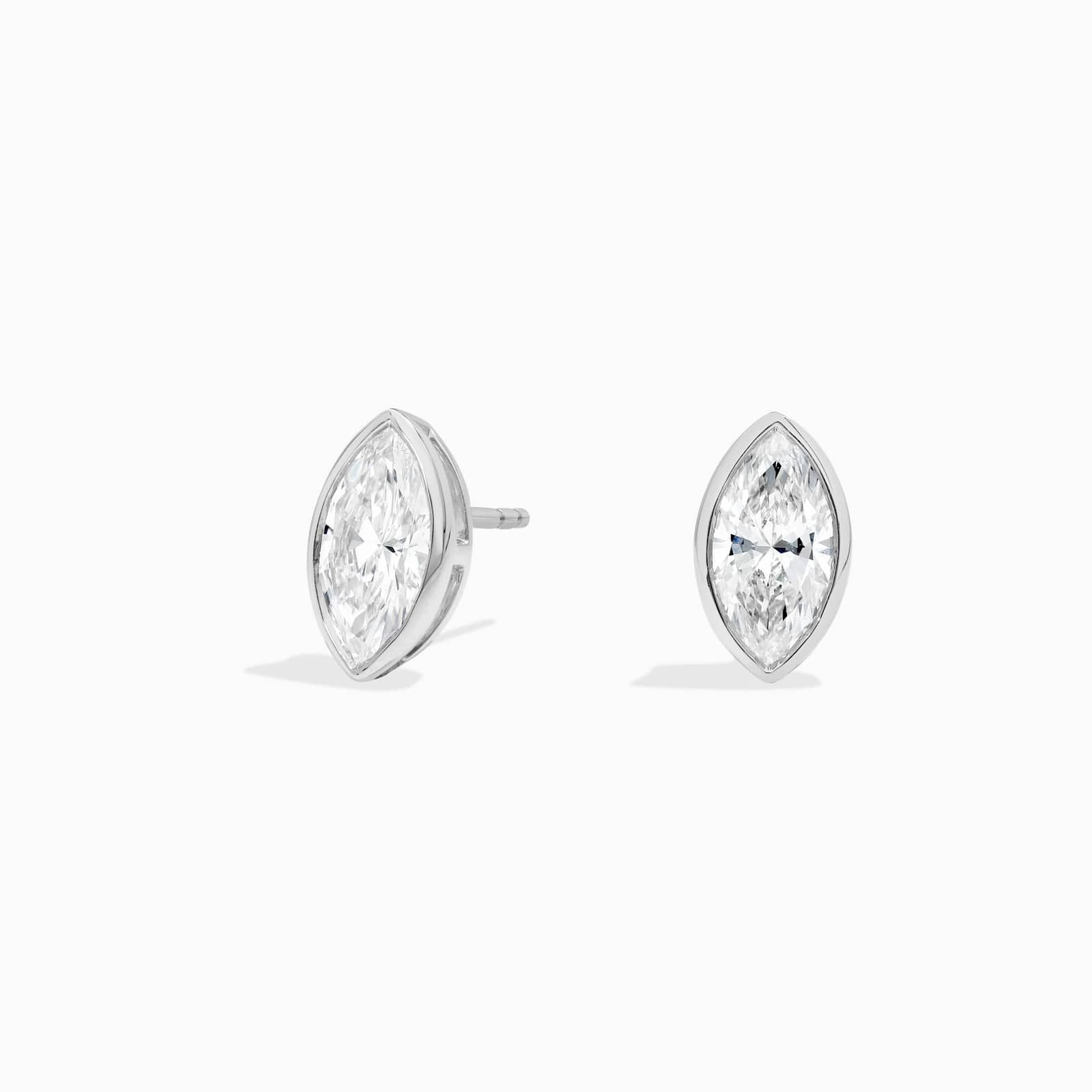Bezel Diamond Stud Earrings With 2 CTW Marquise Cut Diamonds in Platinum