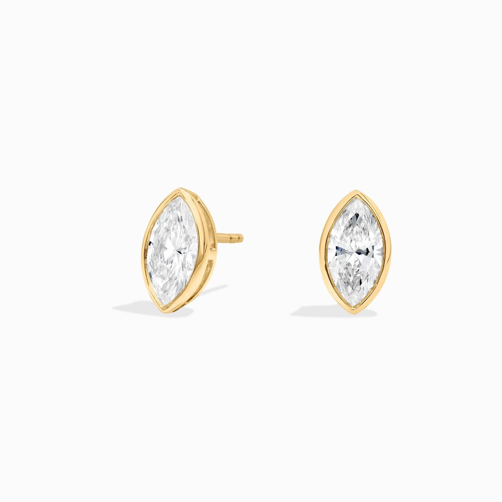Bezel Stud Earrings With 2 CTW Marquise Cut Lab-Grown Diamonds in 14K Yellow Gold