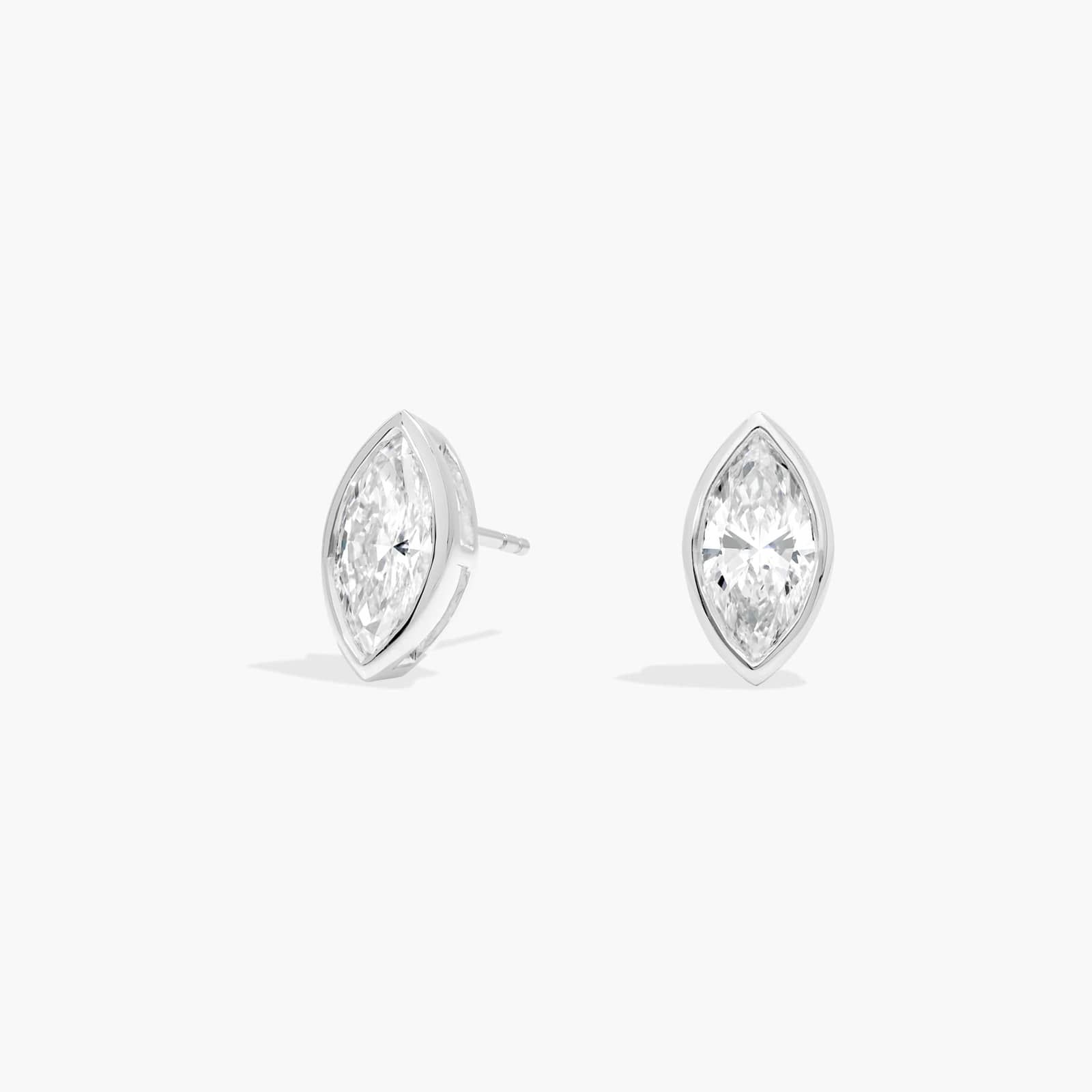 Bezel Stud Earrings With 3 CTW Marquise Cut Lab-Grown Diamonds in 14K White Gold