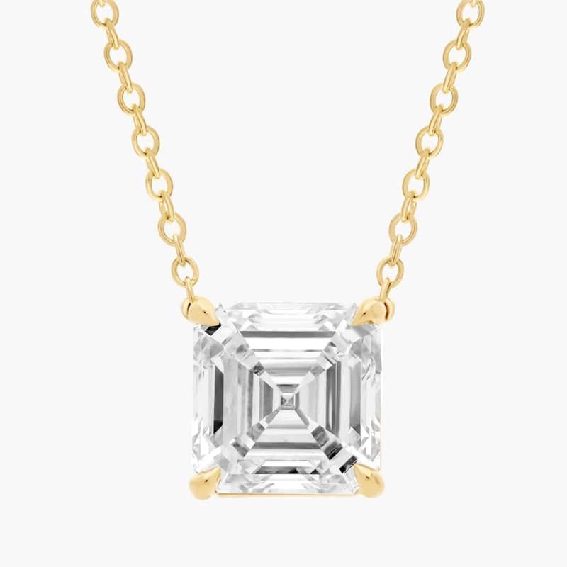 Asscher Cut Lab-Grown Diamond Solitaire Pendant In 14K Yellow Gold (3 Ct. tw. - F-G / VS2-SI1)