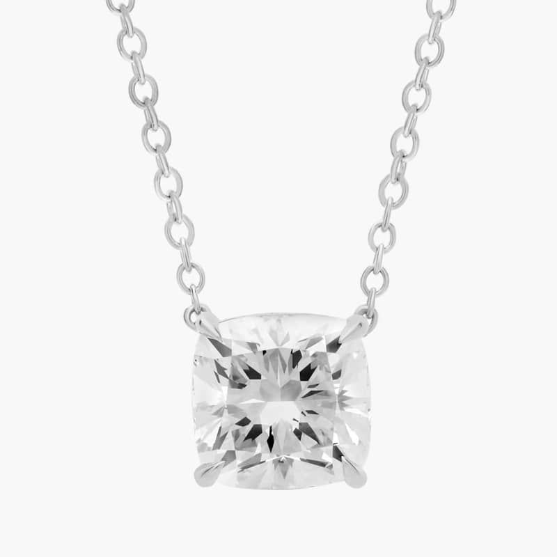 Cushion Cut Lab-Grown Diamond Solitaire Pendant In 14K White Gold (2 Ct. tw. - F-G / VS2-SI1)