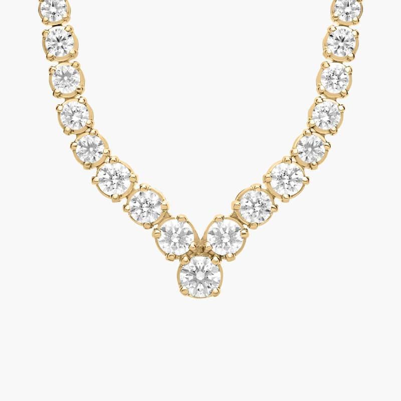 18 " Chevron Lab Grown Diamond Eternity Necklace In 14K Yellow Gold (15 Ct. tw. - F-G / VS2-SI1)