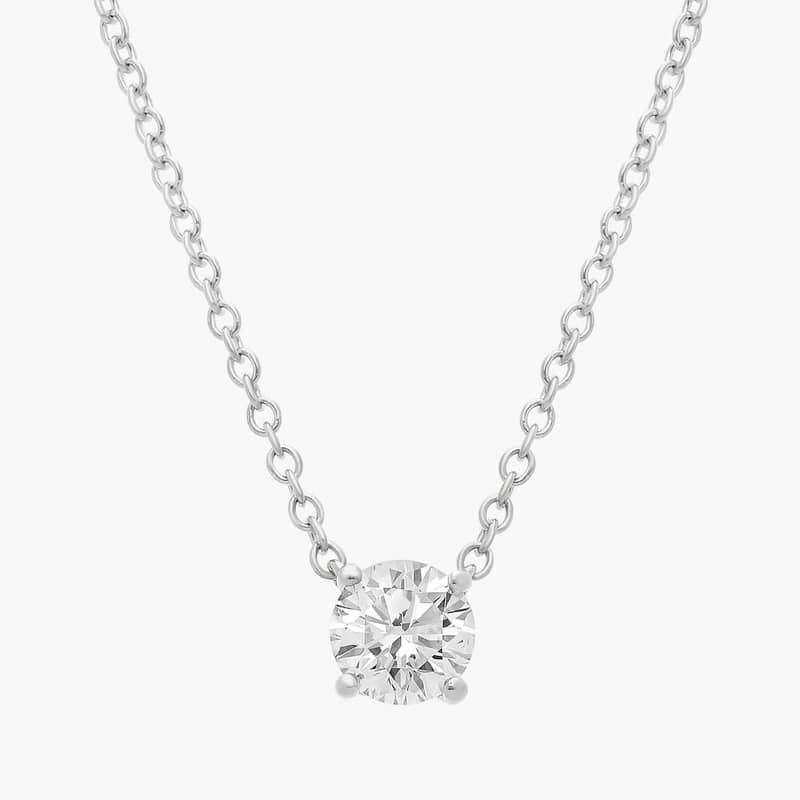 Four Prong Basket Solitaire Lab Grown Diamond Pendant  In 14K White Gold (1/2 Ct. tw. - F-G / VS2-SI1)