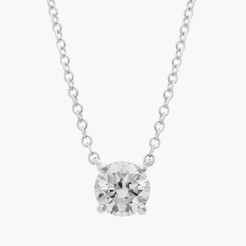 Four Prong Basket Solitaire Lab Grown Diamond Pendant  In 14K White Gold (3/4 Ct. tw. - F-G / VS2-SI1)