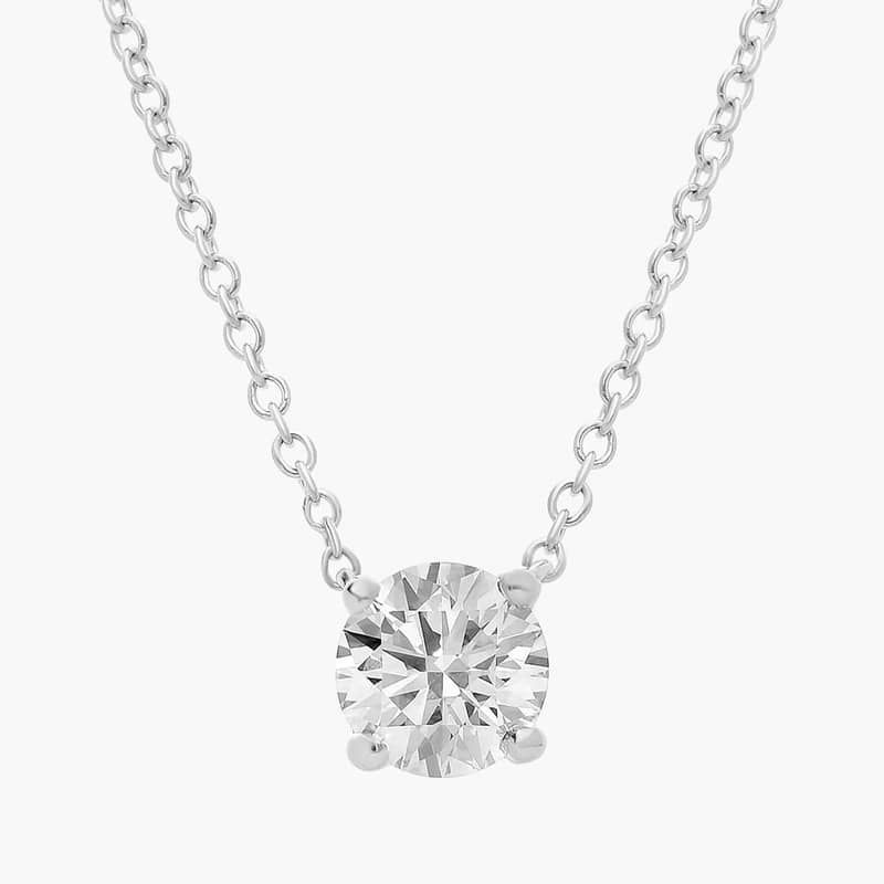 Four Prong Basket Solitaire Lab Grown Diamond Pendant  In 14K White Gold (1 Ct. tw. - F-G / VS2-SI1)