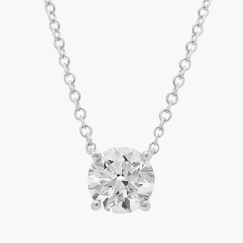 Four Prong Basket Solitaire Lab Grown Diamond Pendant  In 14K White Gold (1 1/2 Ct. tw. - F-G / VS2-SI1)