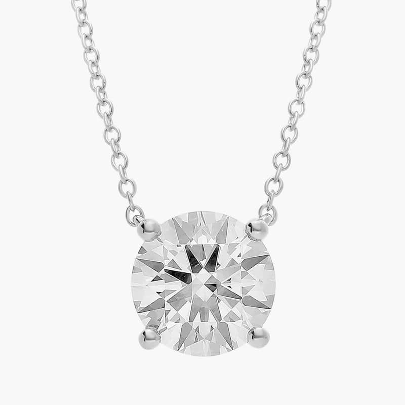 Four Prong Basket Solitaire Lab Grown Diamond Pendant  In 14K White Gold (3 Ct. tw. - F-G / VS2-SI1)
