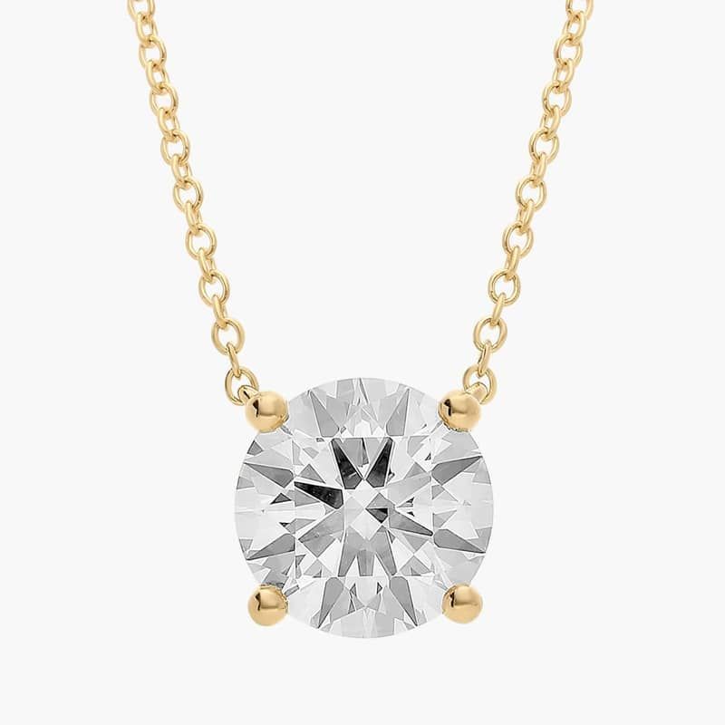 Four Prong Basket Solitaire Lab Grown Diamond Pendant  In 14K Yellow Gold (3 Ct. tw. - F-G / VS2-SI1)