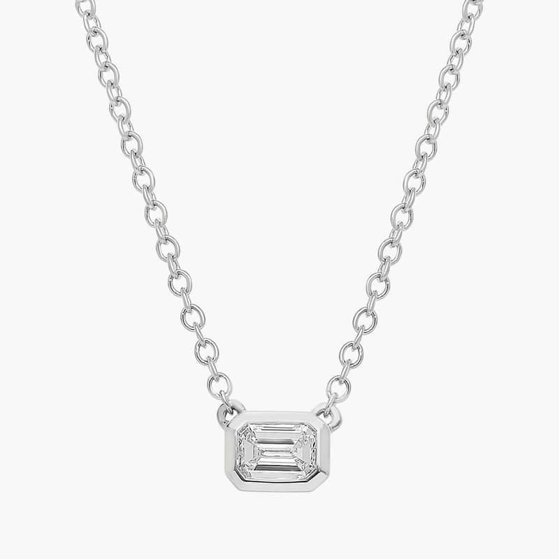 East West Emerald Cut Bezel Lab-Grown Diamond Pendant In 14K White Gold (1/4 Ct. tw. - F-G / VS2-SI1)