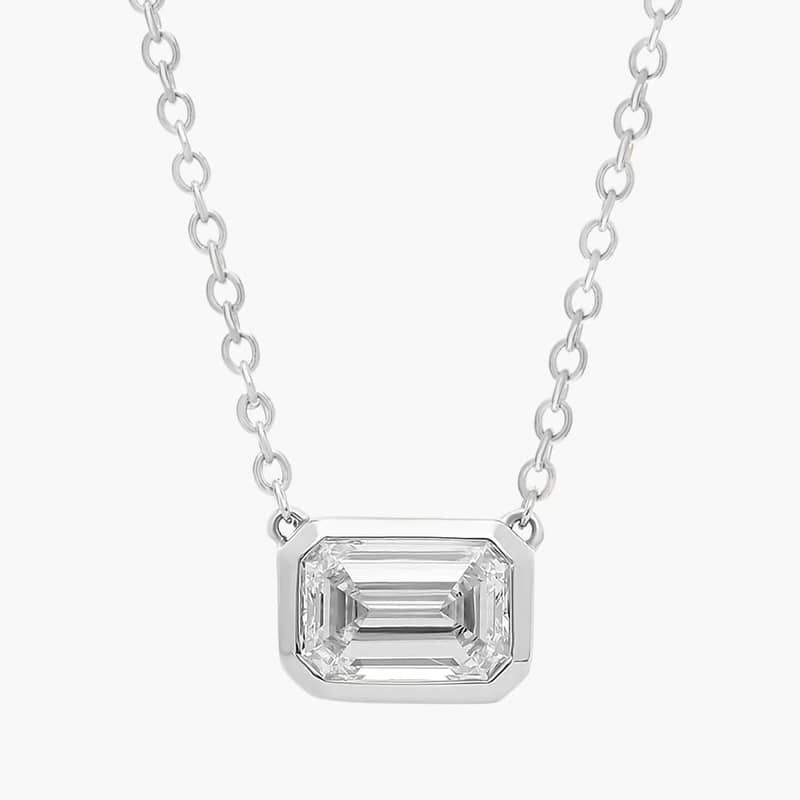 East West Emerald Cut Bezel Diamond Pendant In 14K White Gold (1 Ct. tw. - H-I / SI1-SI2)