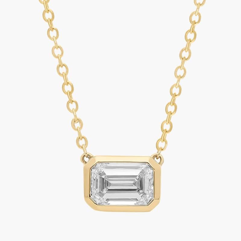 East West Emerald Cut Bezel Diamond Pendant In 14K Yellow Gold (1 Ct. tw. - H-I / SI1-SI2)