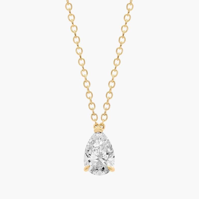 Point Up Pear Cut Lab-Grown Diamond Solitaire Pendant In 14K Yellow Gold (1 Ct. tw. - F-G / VS2-SI1)