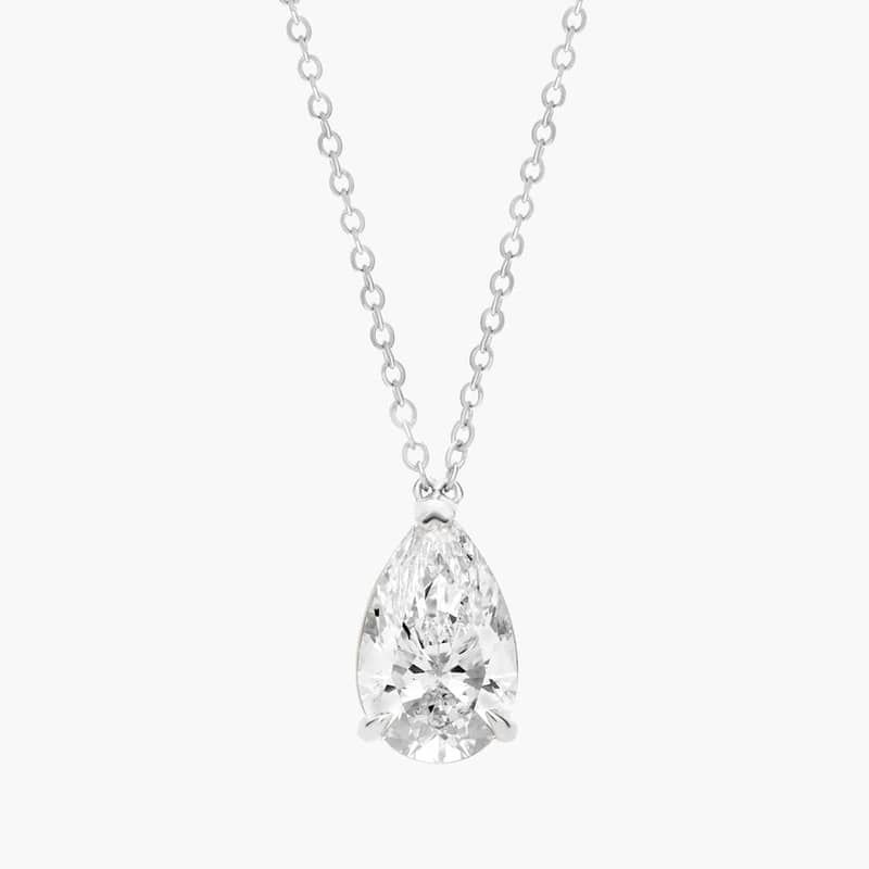 Point Up Pear Cut Lab-Grown Diamond Solitaire Pendant In 14K White Gold (2 Ct. tw. - F-G / VS2-SI1)