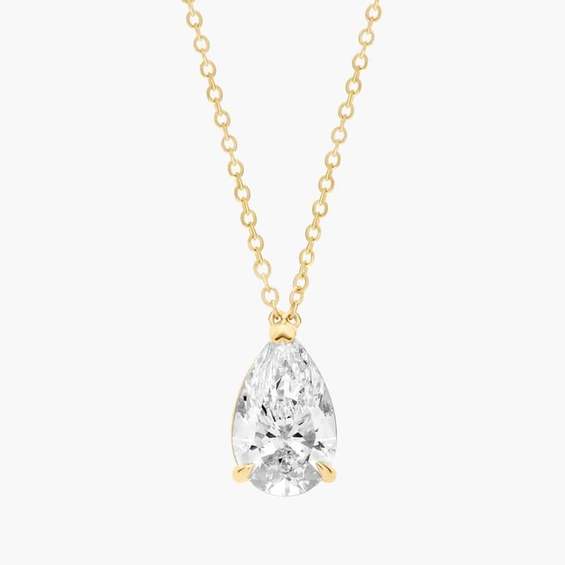 Point Up Pear Cut Lab-Grown Diamond Solitaire Pendant In 14K Yellow Gold (2 Ct. tw. - F-G / VS2-SI1)