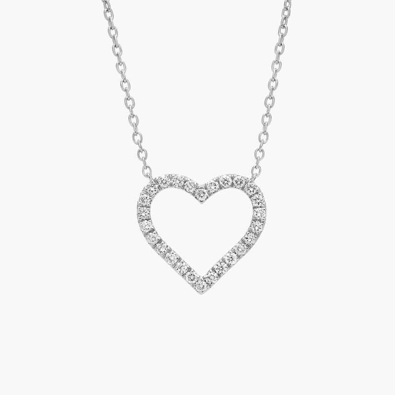 Riviera Pavé Heart Pendant Necklace in 14k White Gold (1/4 Ct. Tw.)
